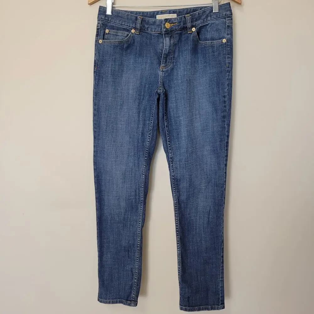 EUC Michael Kors Size 6 Low Rise 5 Pocket Straight Denim Jeans Studded MK Logo